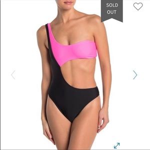 Kendall & Kylie Asymmetrical Monokini Hot Pink/blk